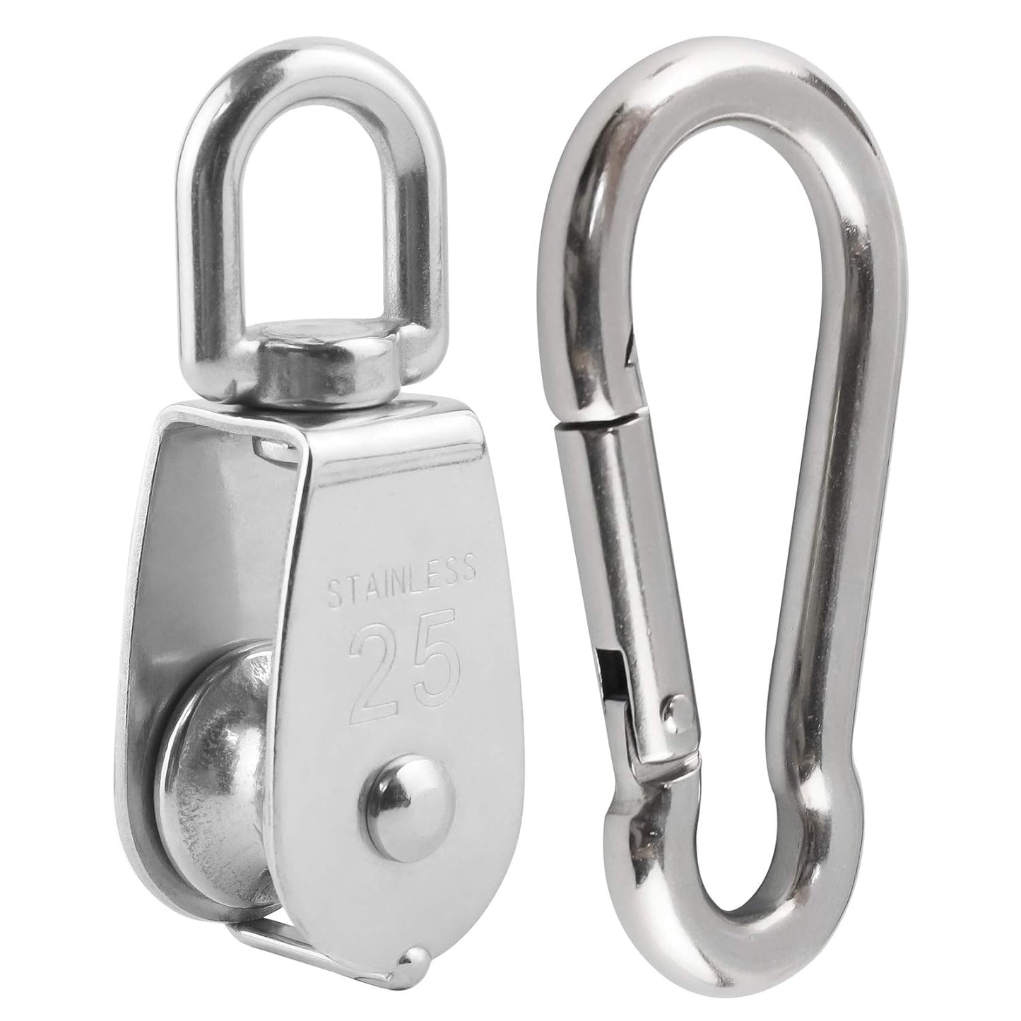3Pcs 304 Stainless Steel M32 Single Pulley Block, Wire Rope Hanging Wire Towing Wheel, with 3Pcs Spring Snap Hook