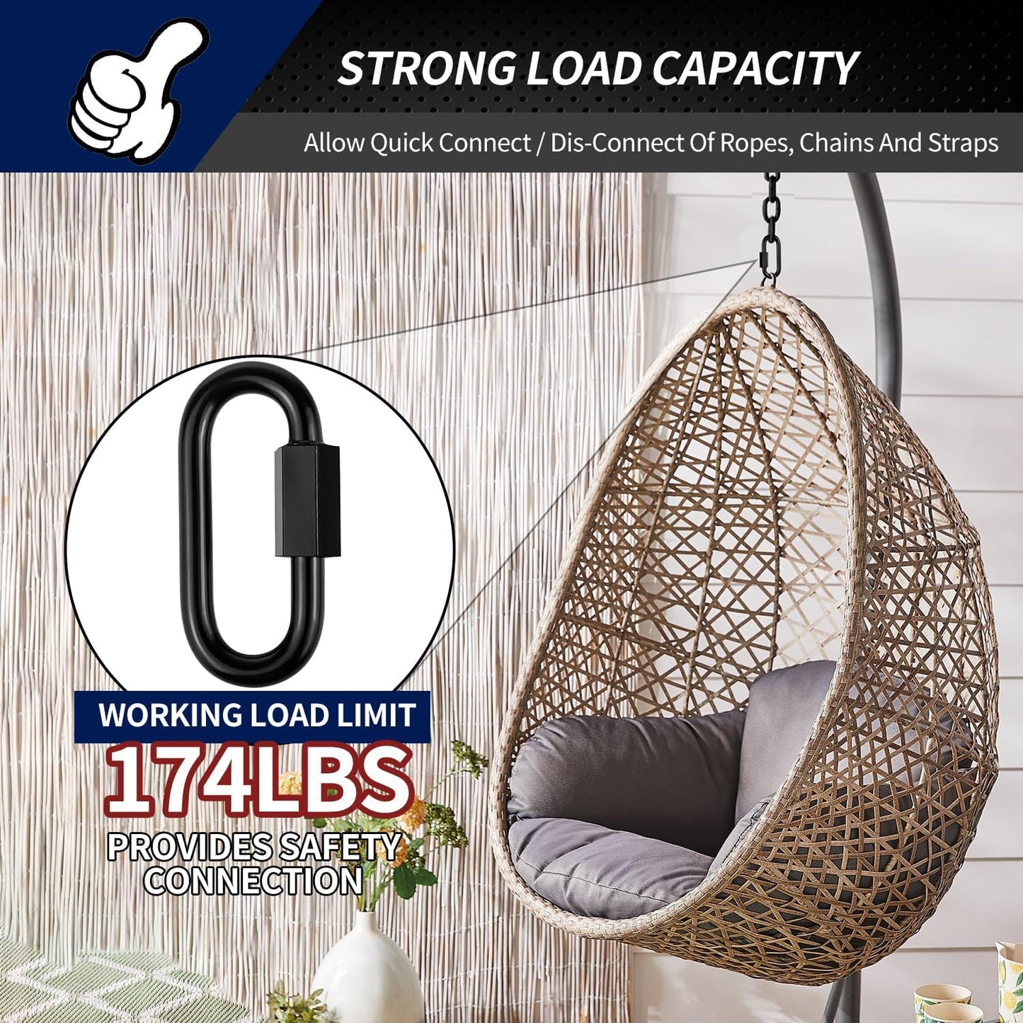 Stainless Steel Chain Quick Links- Locking Carabiners, Chain Hooks, Twist Key Ring Screw Chain Link,Black