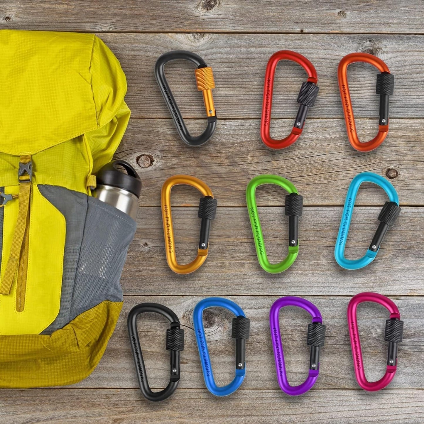 Carabiner Clip, 3 inch Aluminum D-Ring Shape Locking Carabiners, Snap Hook Sport Accessories for Outdoor Camping Hiking 10 Pack