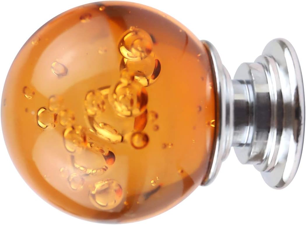 12 PCS Crystal Cabinet Knobs Round Glass Bubbles Knobs Smooth Drawer Pulls Handle for Home, Cabinet, Drawer and Dresser with 3 Different Size Screws, 30MM (Amber)