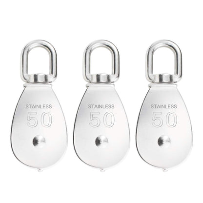 3Pcs 304 Stainless Steel M32 Single Pulley Block, Wire Rope Hanging Wire Towing Wheel, with 3Pcs Spring Snap Hook