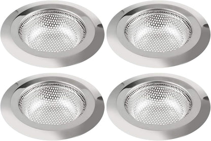 Kitchen Sink Strainer Stainless Steel, Mesh and Punching, Kitchen Sink Drain Strainer, Sink Strainers with Large Wide Rim 4.5" Diameter for Kitchen Sinks 4 Pack