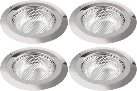 Kitchen Sink Strainer Stainless Steel, Mesh and Punching, Kitchen Sink Drain Strainer, Sink Strainers with Large Wide Rim 4.5" Diameter for Kitchen Sinks 4 Pack