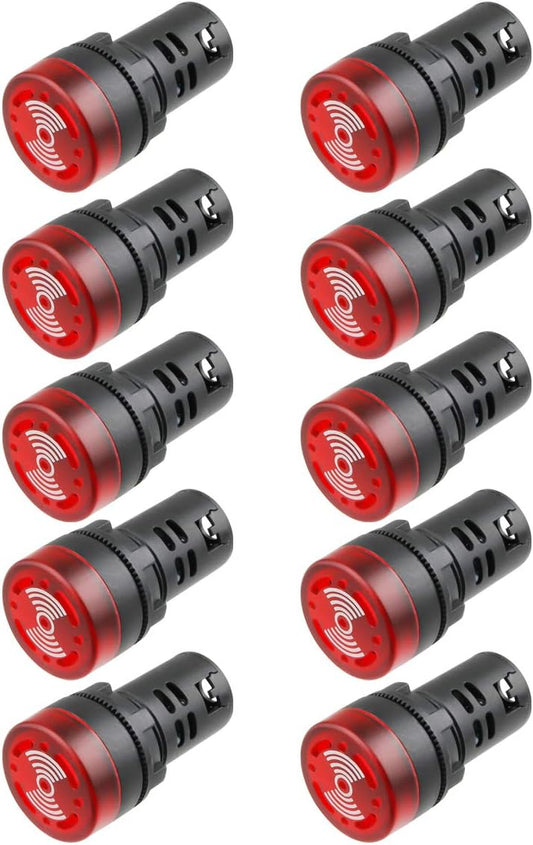 110V Flash Buzzer Alarm Beep LED Indicator Signal Lamp Warning Lights Red 10Pcs