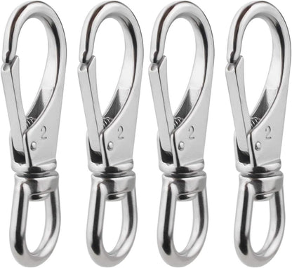 Stainless Steel Swivel Eye Snap Hooks (4 x 1-1/2 Inch) Scuba Diving Clips Universal Marine Hardware Spring Buckles for Bird Feeders/Pet Chains/Collars/Keychains and More M6(2#) 4-Pack