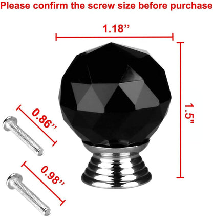Round Shape Crystal Glass 30mm Kitchen Cabinet Door Drawer Knob Cupboard Dresser Wardrobe Pull Handle with Screws, 10Pcs Black