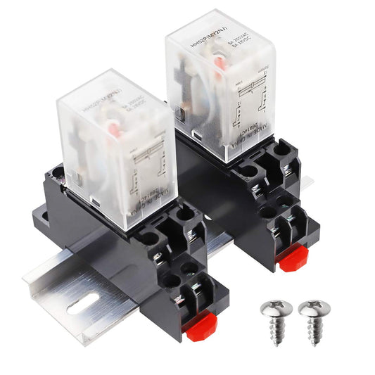 HH52P AC 12V Coil 8 Pin 5A DPDT LED Indicator Electromagnetic Power Relay, with Base, with DIN Rail Slotted Aluminum 2pcs