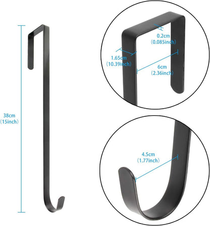 15" L Premium Over The Door Metal Wreath Hanger Metal Hook 2packs (Black)