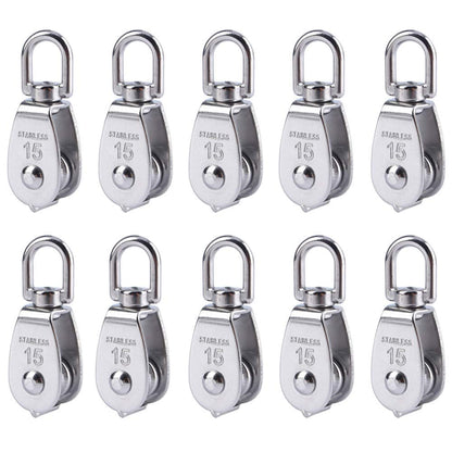 3Pcs 304 Stainless Steel M32 Single Pulley Block, Wire Rope Hanging Wire Towing Wheel, with 3Pcs Spring Snap Hook