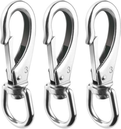 Stainless Steel Swivel Eye Snap Hook, 3 Pack (4.6 Inch) Heavy Duty Flag Clips for Flagpole Rope, Diving Clips Spring Hooks for Bird Feeders, Pet Chains, Dog Tie-Out Cable, Keychains