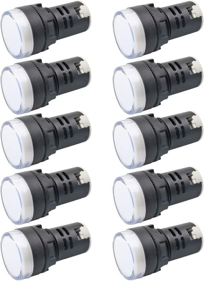 12V 20mA Energy Saving Indicator Light Mounting Hole Size 22mm (7/8 Inch) 10 Pcs (White)
