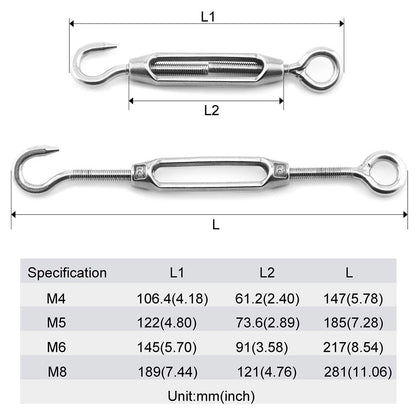 M6 1/4 inch Turnbuckles Hook, 304 Stainless Steel Turnbuckle Heavy Duty Wire Rope Tension Cable Railing Kit for Sun Shade Tent Installation,Pack of 8 (M8-4 Pack)