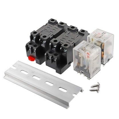 JQX-13FL AC 24V Coil 8 Pin 10A DPDT LED Indicator Electromagnetic Power Relay, with Base, with DIN Rail Slotted Aluminum 2pcs