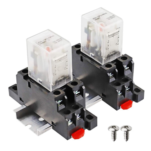 JQX-13FL AC 24V Coil 8 Pin 10A DPDT LED Indicator Electromagnetic Power Relay, with Base, with DIN Rail Slotted Aluminum 2pcs