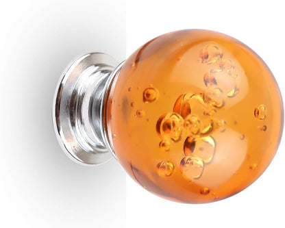 12 PCS Crystal Cabinet Knobs Round Glass Bubbles Knobs Smooth Drawer Pulls Handle for Home, Cabinet, Drawer and Dresser with 3 Different Size Screws, 30MM (Amber)