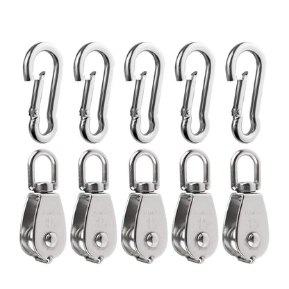 3Pcs 304 Stainless Steel M32 Single Pulley Block, Wire Rope Hanging Wire Towing Wheel, with 3Pcs Spring Snap Hook