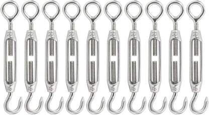 10 Pcs M4/5/32 Hook and Eye Turnbuckle 304 Stainless Steel Turnbuckles for Cables Wire Rope Tension for DIY String Light Picture Hanging Fence Gate Wire Tent Rope