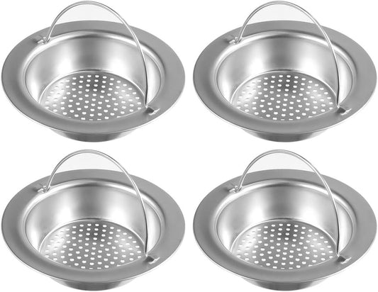 Drains Strainers 4 Pack Upgrade Kitchen Sink Strainer with Handle, Premium Stainless Steel Sink Garbage Disposal Stopper Mesh Basket, Stainless Steel Kitchen Sink Basket Strainer 4.33"