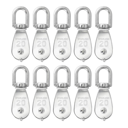 3Pcs 304 Stainless Steel M32 Single Pulley Block, Wire Rope Hanging Wire Towing Wheel, with 3Pcs Spring Snap Hook