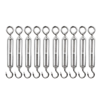 M5 3/16 inch Hook & Eye/C to O Turnbuckle 304 Stainless Steel, Hardware Kit for Wire Rope Tension Heavy Duty, for Sun Shade, Tent Installation, Anti-Rust, 10 Packs