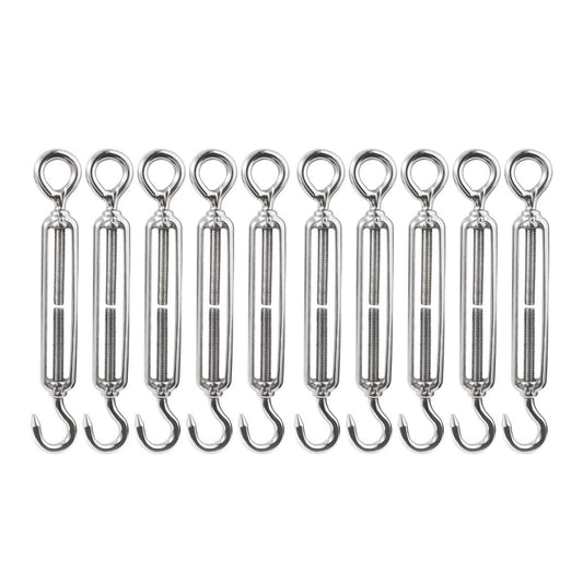M5 3/16 inch Hook & Eye/C to O Turnbuckle 304 Stainless Steel, Hardware Kit for Wire Rope Tension Heavy Duty, for Sun Shade, Tent Installation, Anti-Rust, 10 Packs