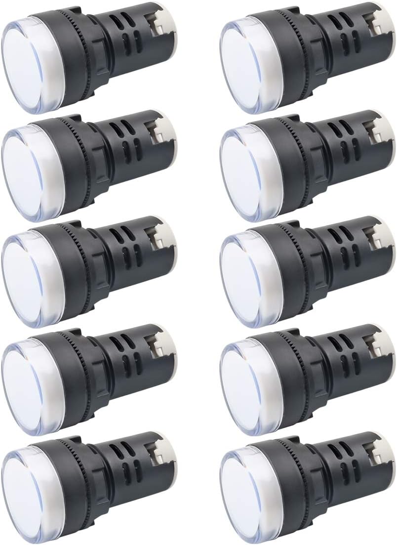 12V/24V/110V 20mA Energy Saving LED Indicator Light Mounting Hole Size 22mm (7/8 Inch) Green Yellow Red Blue White (24V) 10 Pcs (White, 110V)