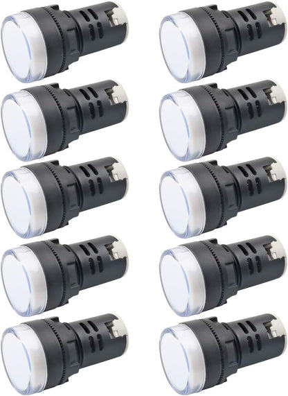 12V/24V/110V 20mA Energy Saving LED Indicator Light Mounting Hole Size 22mm (7/8 Inch) Green Yellow Red Blue White (24V) 10 Pcs (White, 110V)