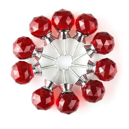 Round Shape Crystal Glass 30mm Kitchen Cabinet Door Drawer Knob Cupboard Dresser Wardrobe Pull Handle with Screws, 10Pcs Black