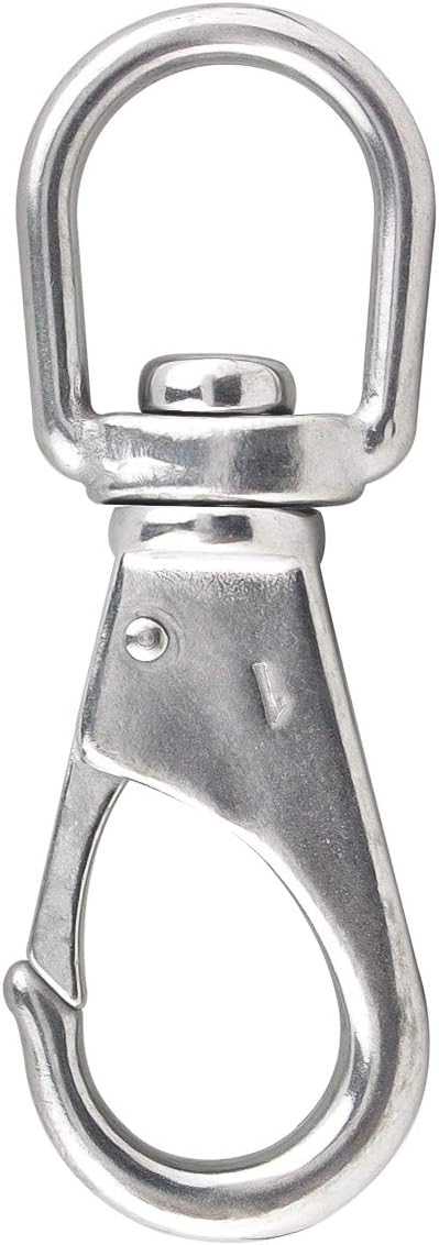 Stainless Steel Swivel Eye Snap Hook M5(1#) Scuba Diving Clips (3-1/2 x 1-1/4 Inch) Marine Boat Hardware Spring Buckle for Bird Feeders, Pet Chains, Dog Tie-Out Cable, Keychains and More 5-Pac