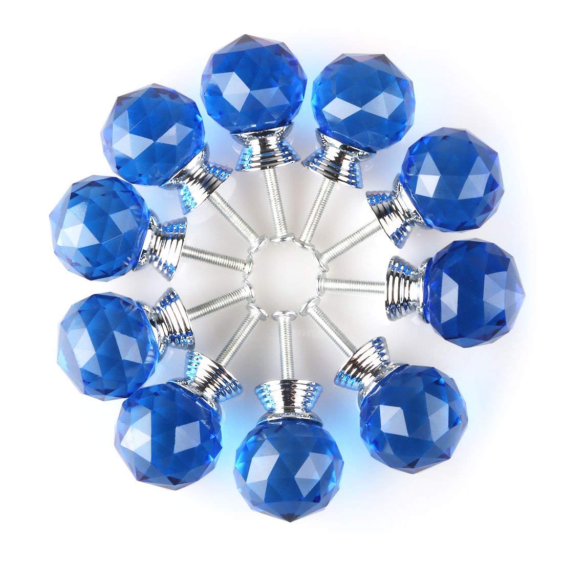 Round Shape Crystal Glass 30mm Kitchen Cabinet Door Drawer Knob Cupboard Dresser Wardrobe Pull Handle with Screws, 10Pcs Black