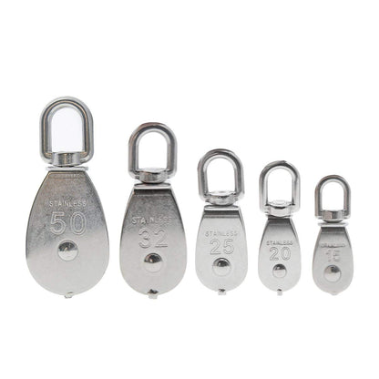 3Pcs 304 Stainless Steel M32 Single Pulley Block, Wire Rope Hanging Wire Towing Wheel, with 3Pcs Spring Snap Hook