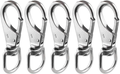 Stainless Steel Swivel Eye Snap Hook M5(1#) Scuba Diving Clips (3-1/2 x 1-1/4 Inch) Marine Boat Hardware Spring Buckle for Bird Feeders, Pet Chains, Dog Tie-Out Cable, Keychains and More 5-Pac