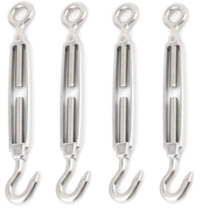M6 1/4 inch Turnbuckles Hook, 304 Stainless Steel Turnbuckle Heavy Duty Wire Rope Tension Cable Railing Kit for Sun Shade Tent Installation,Pack of 8 (M8-4 Pack)