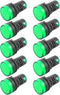 10Pcs Green Indicator Light AC/DC 12V, 22mm Panel Mount, for Electrical Control Panel, HVAC, DIY Projects