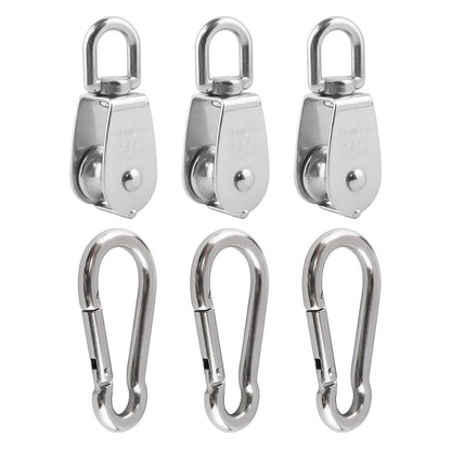 3Pcs 304 Stainless Steel M32 Single Pulley Block, Wire Rope Hanging Wire Towing Wheel, with 3Pcs Spring Snap Hook