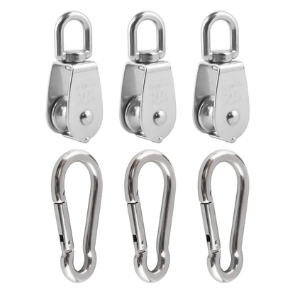 3Pcs 304 Stainless Steel M32 Single Pulley Block, Wire Rope Hanging Wire Towing Wheel, with 3Pcs Spring Snap Hook