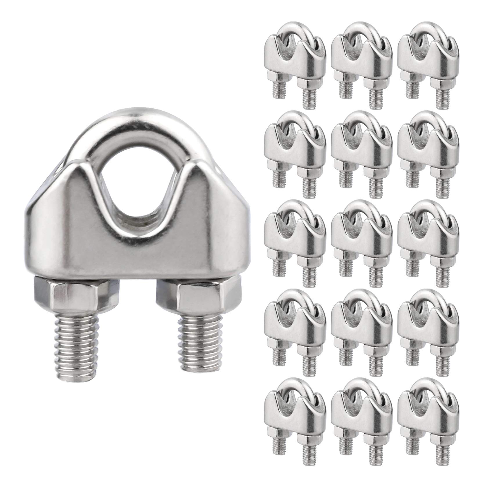 1/16 Inch M2 Stainless Steel Wire Rope Cable Clip Clamp Pack of 20