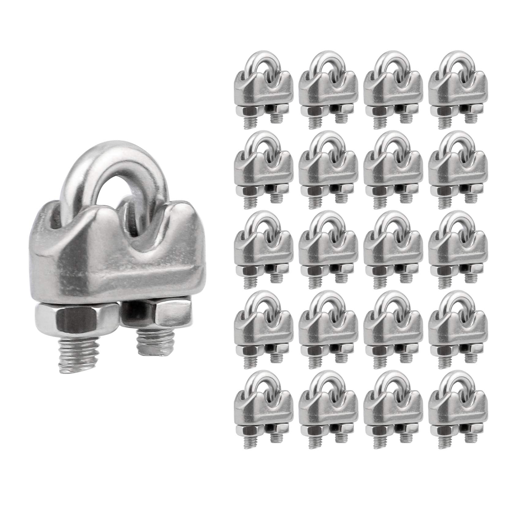 1/16 Inch M2 Stainless Steel Wire Rope Cable Clip Clamp Pack of 20