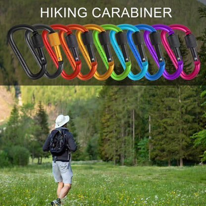Carabiner Clip, 3 inch Aluminum D-Ring Shape Locking Carabiners, Snap Hook Sport Accessories for Outdoor Camping Hiking 10 Pack