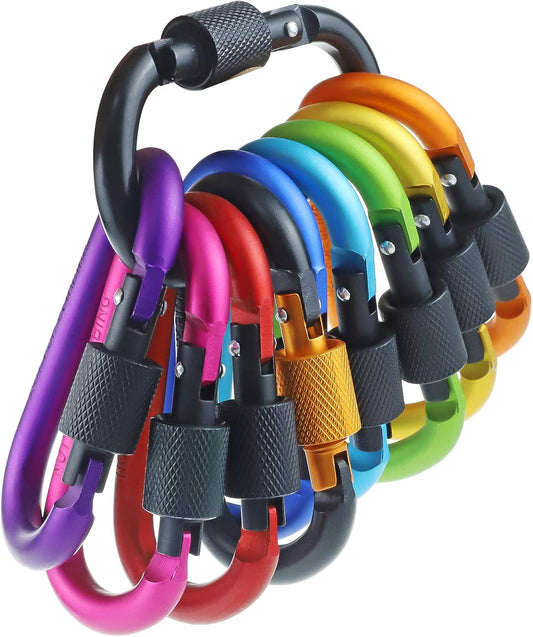 Carabiner Clip, 3 inch Aluminum D-Ring Shape Locking Carabiners, Snap Hook Sport Accessories for Outdoor Camping Hiking 10 Pack