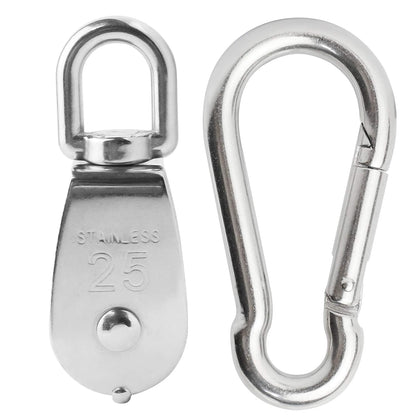 3Pcs 304 Stainless Steel M32 Single Pulley Block, Wire Rope Hanging Wire Towing Wheel, with 3Pcs Spring Snap Hook