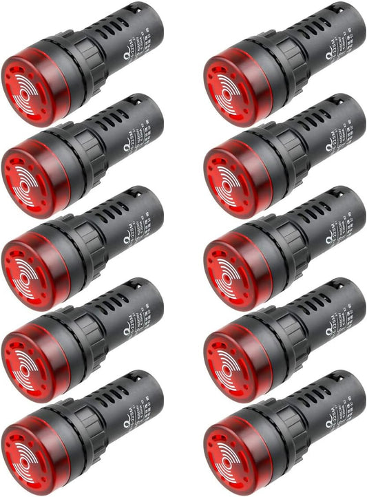 24V Flash Buzzer Alarm Beep LED Indicator Signal Lamp Warning Lights Red 10Pcs