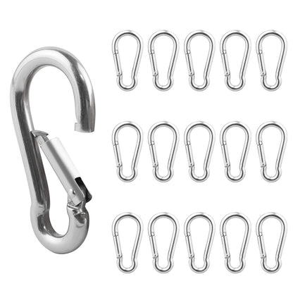 1.57 Inch Stainless Steel Carabiner Clip, 30 Pack, 304 Marine Grade, Heavy Duty Spring Snap Hooks, Mini and Large Sizes