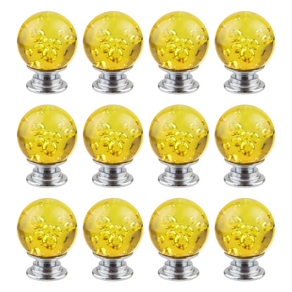 12 PCS Crystal Cabinet Knobs Round Glass Bubbles Knobs Smooth Drawer Pulls Handle for Home, Cabinet, Drawer and Dresser with 3 Different Size Screws, 30MM (Amber)