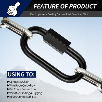 Stainless Steel Chain Quick Links- Locking Carabiners, Chain Hooks, Twist Key Ring Screw Chain Link,Black