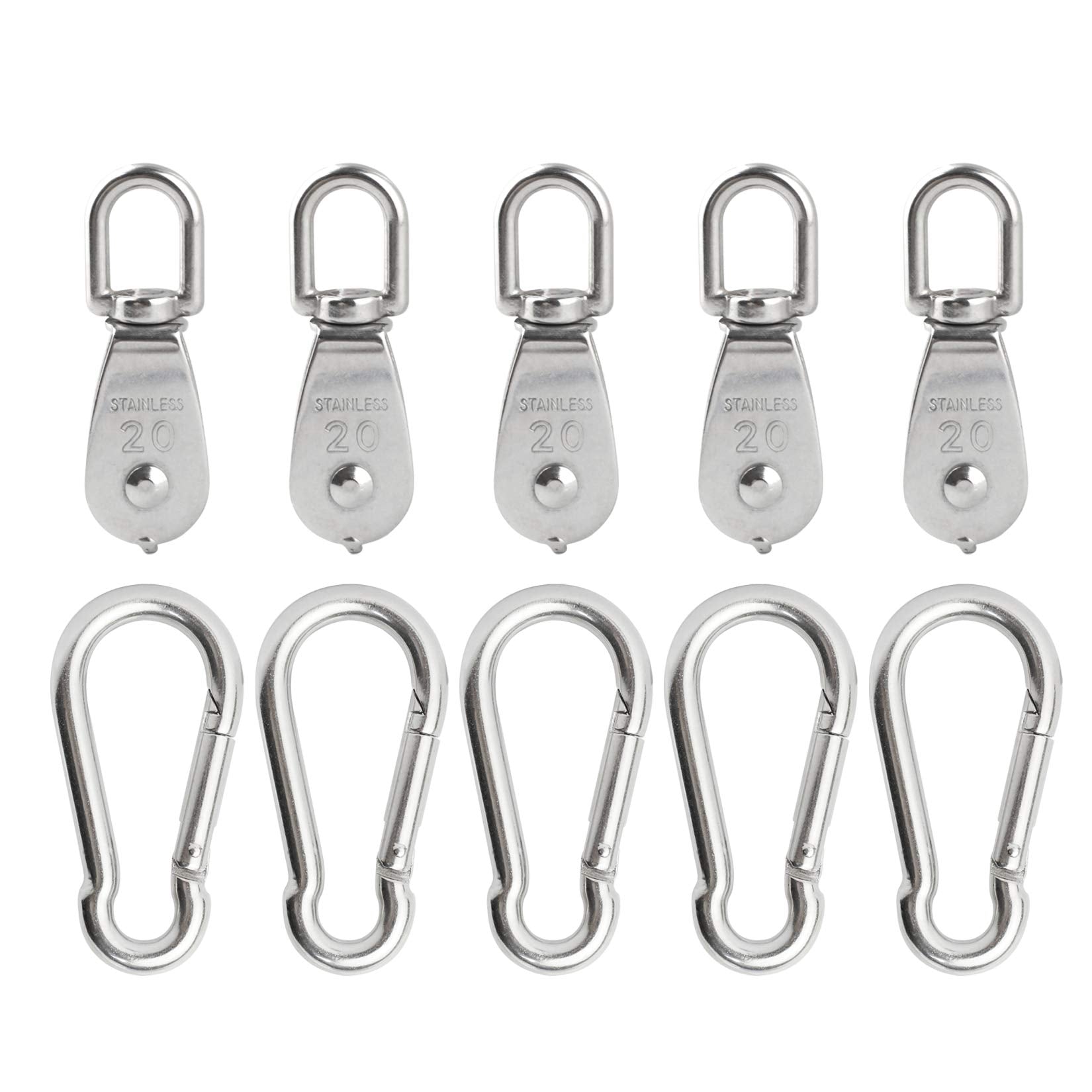 3Pcs 304 Stainless Steel M32 Single Pulley Block, Wire Rope Hanging Wire Towing Wheel, with 3Pcs Spring Snap Hook