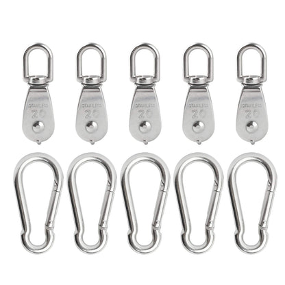 3Pcs 304 Stainless Steel M32 Single Pulley Block, Wire Rope Hanging Wire Towing Wheel, with 3Pcs Spring Snap Hook
