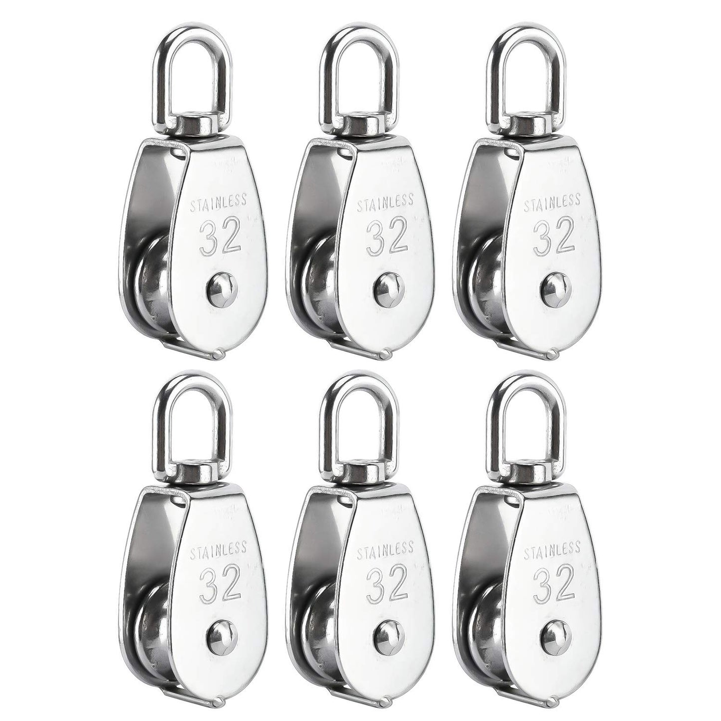 3Pcs 304 Stainless Steel M32 Single Pulley Block, Wire Rope Hanging Wire Towing Wheel, with 3Pcs Spring Snap Hook