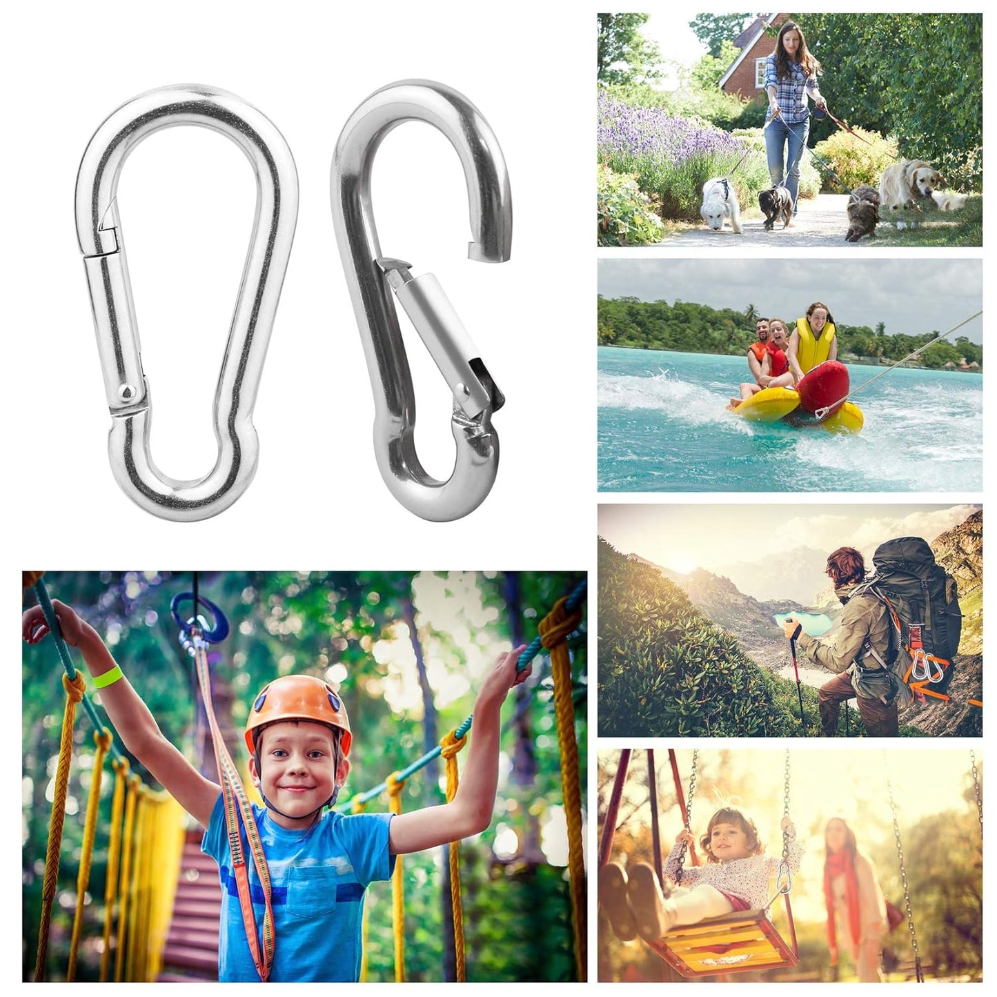 1.57 Inch Stainless Steel Carabiner Clip, 30 Pack, 304 Marine Grade, Heavy Duty Spring Snap Hooks, Mini and Large Sizes