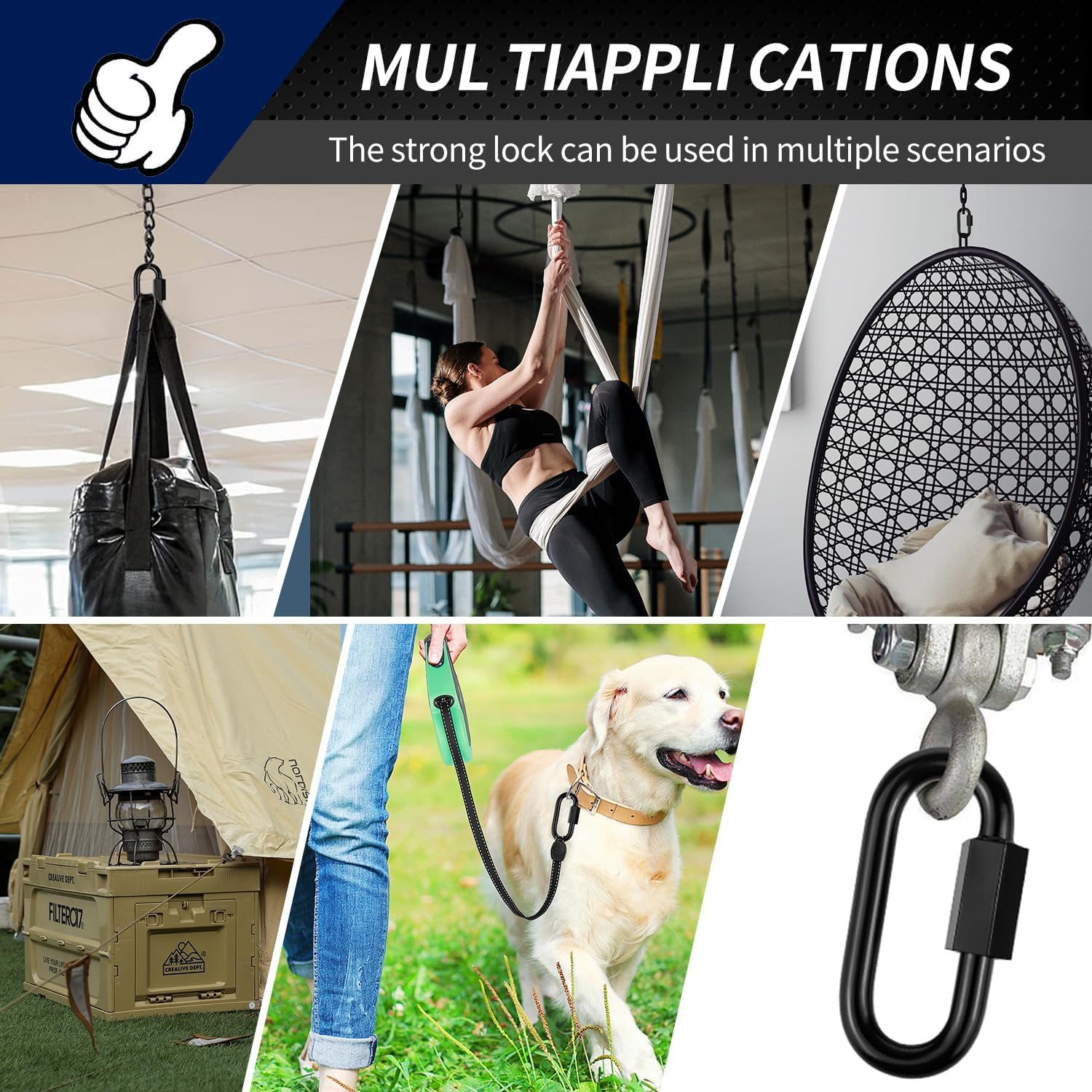 Stainless Steel Chain Quick Links- Locking Carabiners, Chain Hooks, Twist Key Ring Screw Chain Link,Black